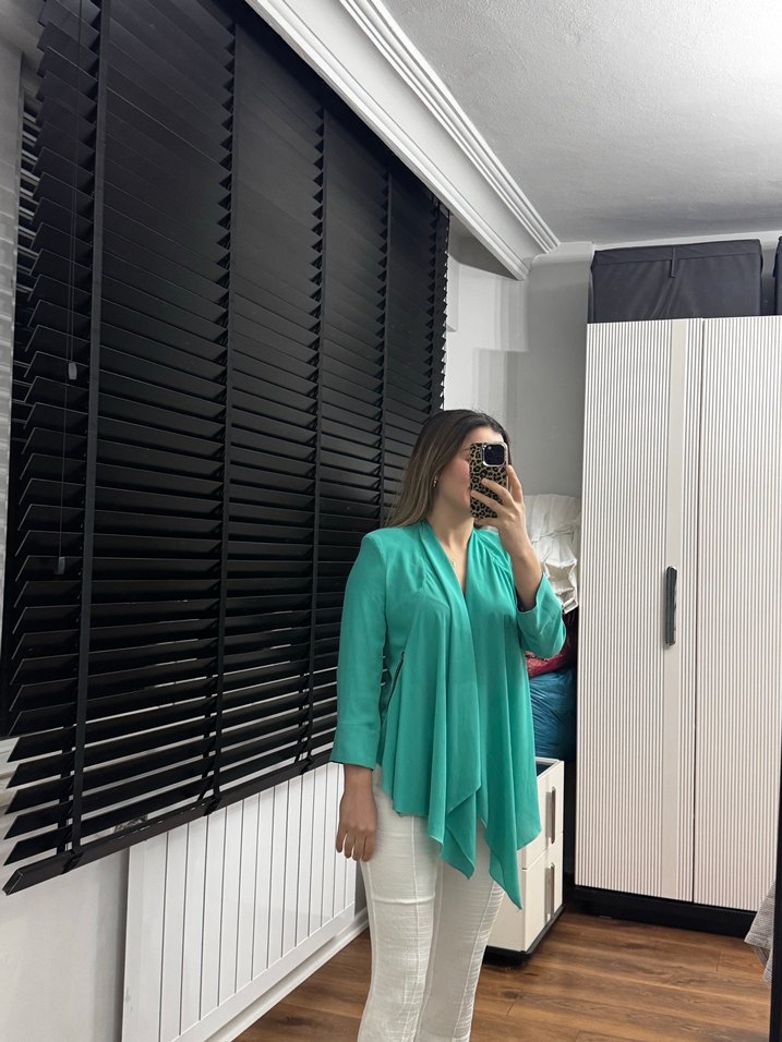 Turkuaz V Yaka Hamile Bluzu - Görsel 2