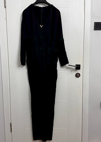 Kadın Siyah V Yakalı Rahat Tulum - Görsel 9