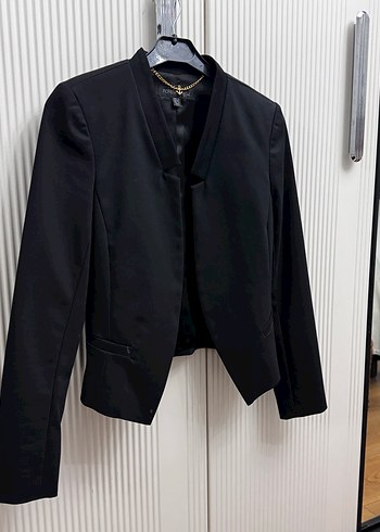 Kemerli Siyah Mini Kadın Blazer - Görsel 4