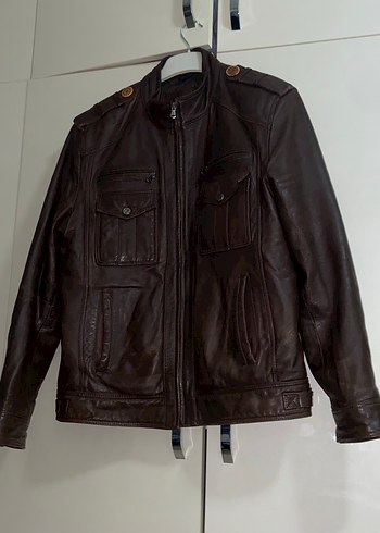 Düğmeli Kahverengi Deri Erkek Ceket - Görsel 2