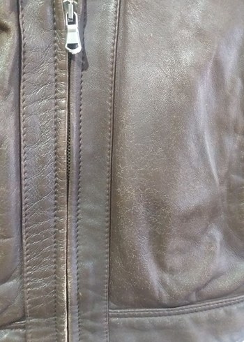 Düğmeli Kahverengi Deri Erkek Ceket - Görsel 4