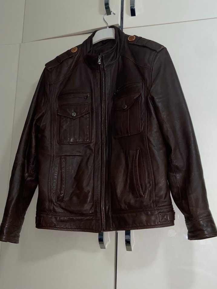 Düğmeli Kahverengi Deri Erkek Ceket - Görsel 2