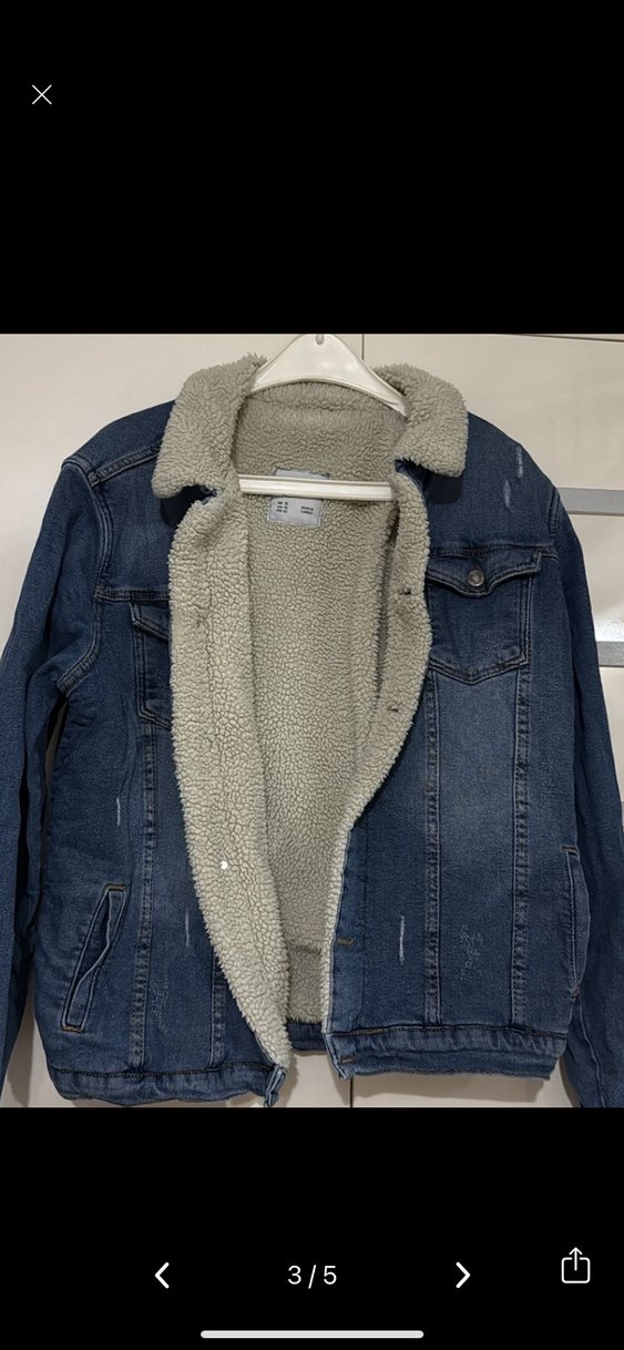 Düğmeli Kadın Kot Ceket Gri Yakalı - Görsel 2