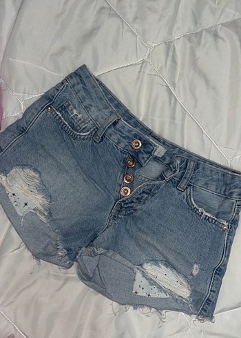 Düğmeli Mini Mavi Denim Şort - Görsel 2