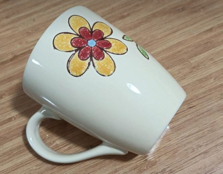 Çiçek Desenli Renkli Seramik Kupa - Görsel 2