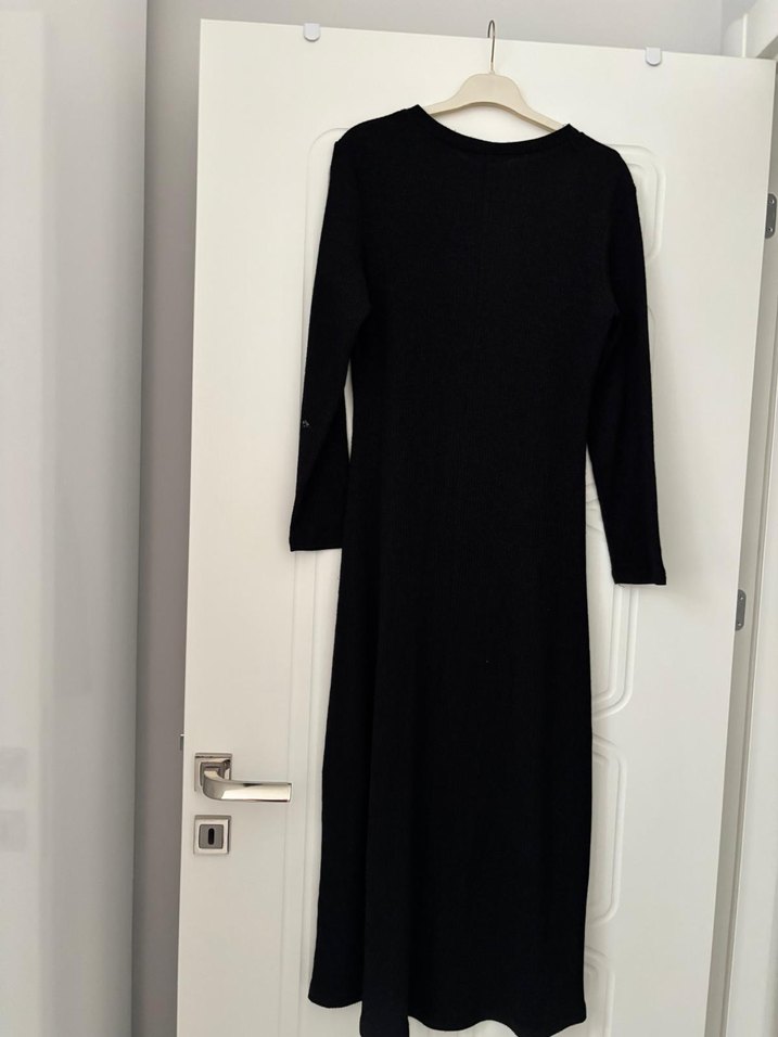 Kadın Siyah Uzun Kollu Uzun Elbise - Görsel 4