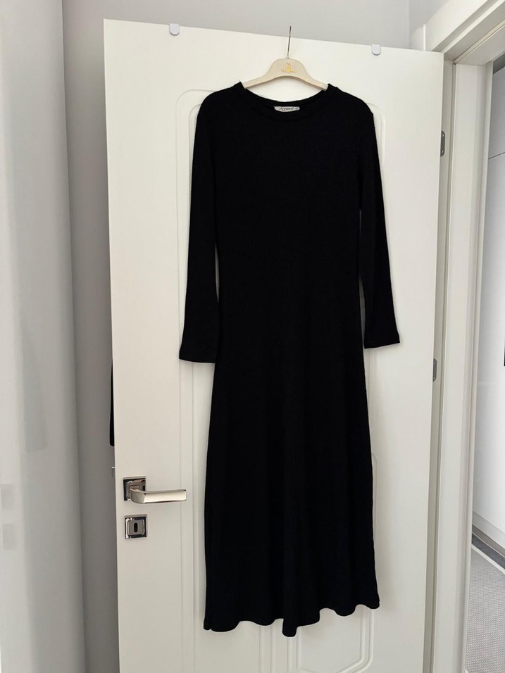 Kadın Siyah Uzun Kollu Uzun Elbise - Görsel 2