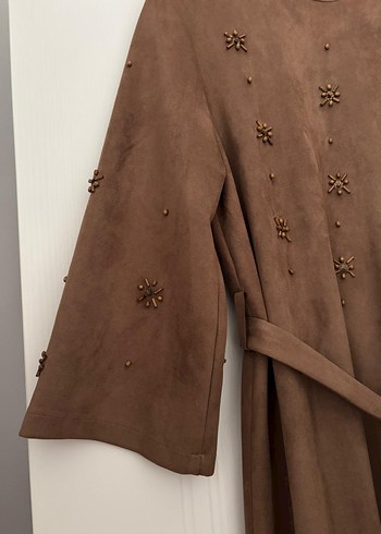 Nakışlı Süet Bej Uzun Elbise - Görsel 2