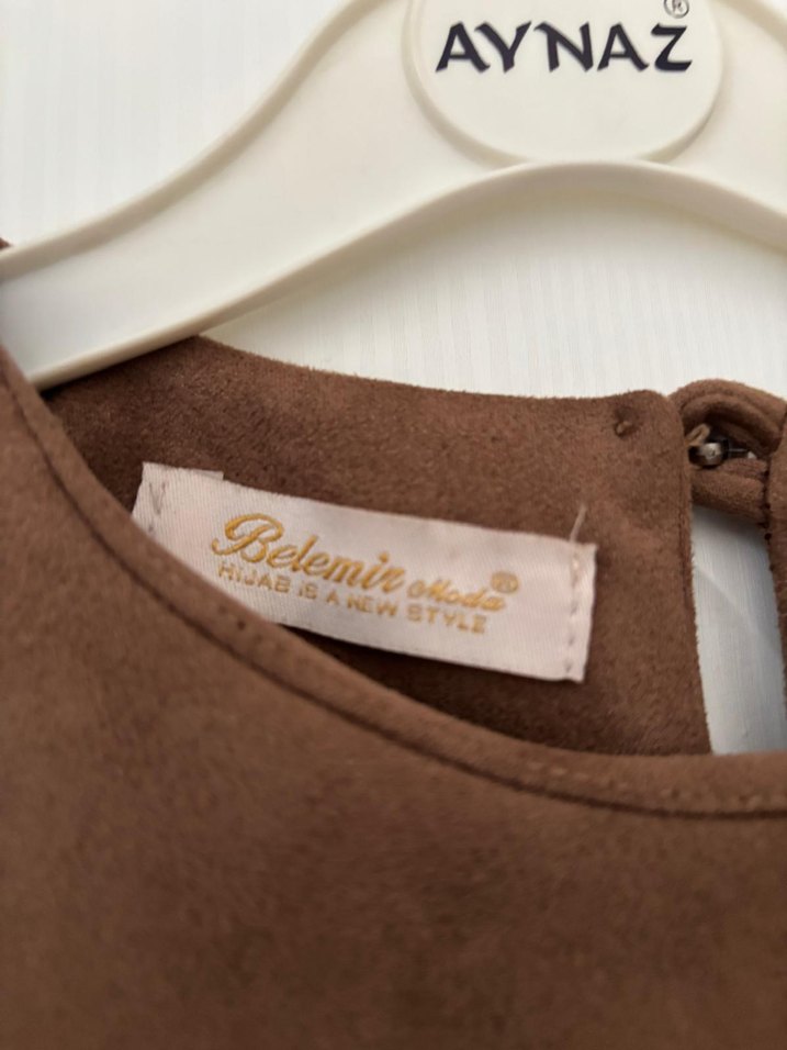 Nakışlı Süet Bej Uzun Elbise - Görsel 5