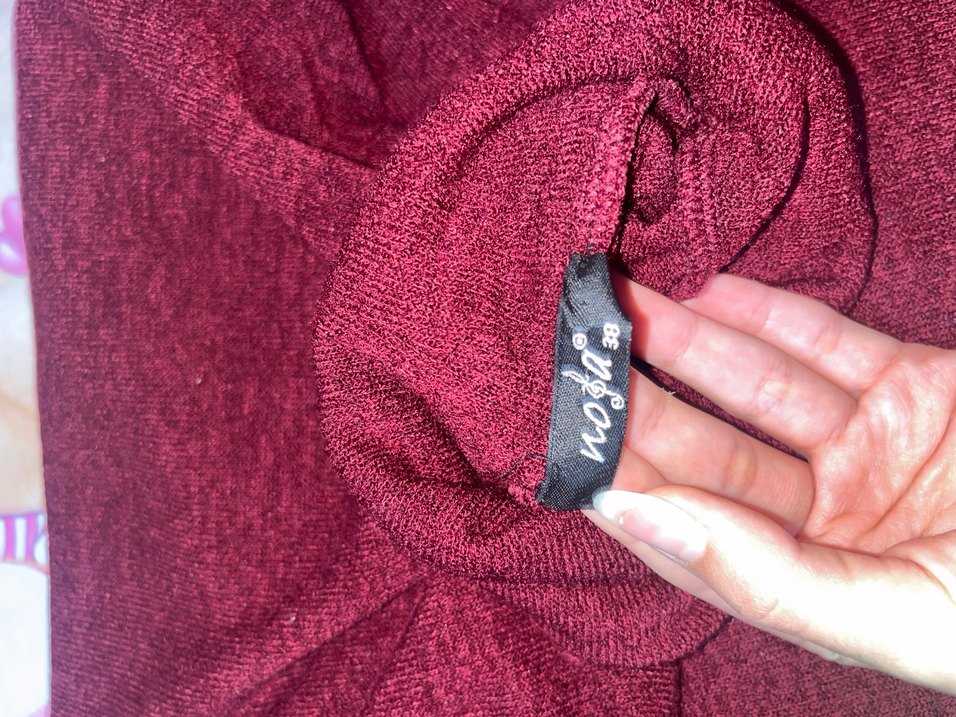 Bordo Kadın Triko Bluz, Kayık Yaka, Uzun Kollu - Görsel 4