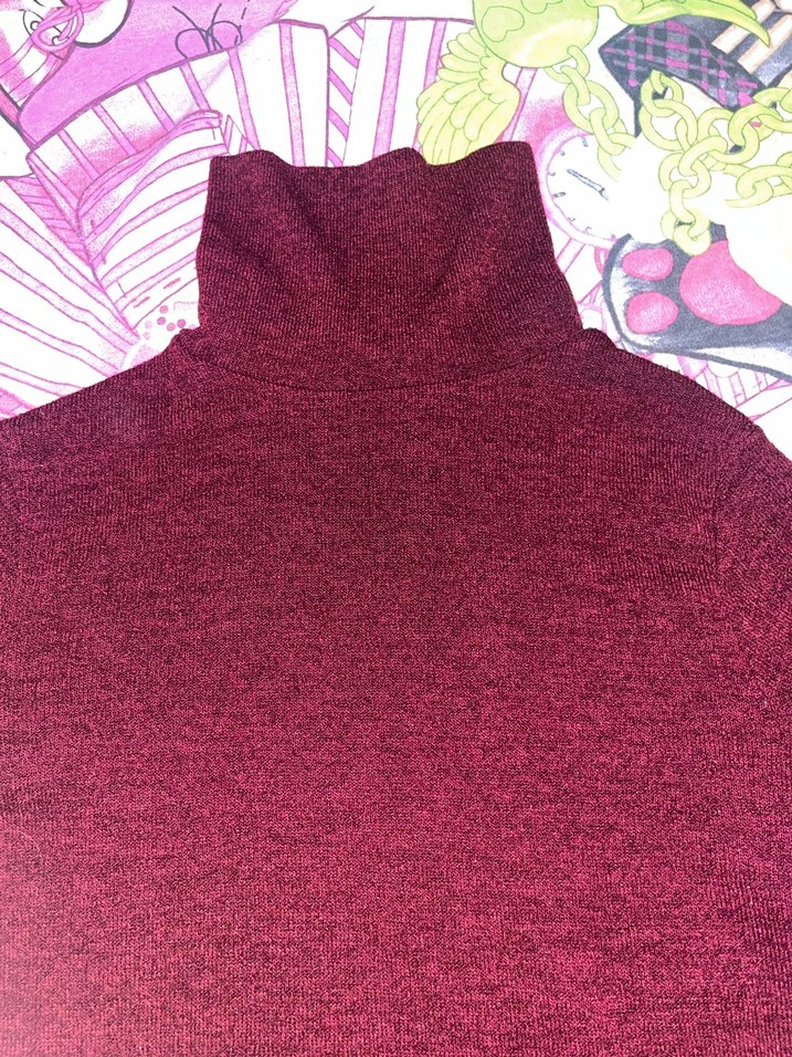 Bordo Kadın Triko Bluz, Kayık Yaka, Uzun Kollu - Görsel 2