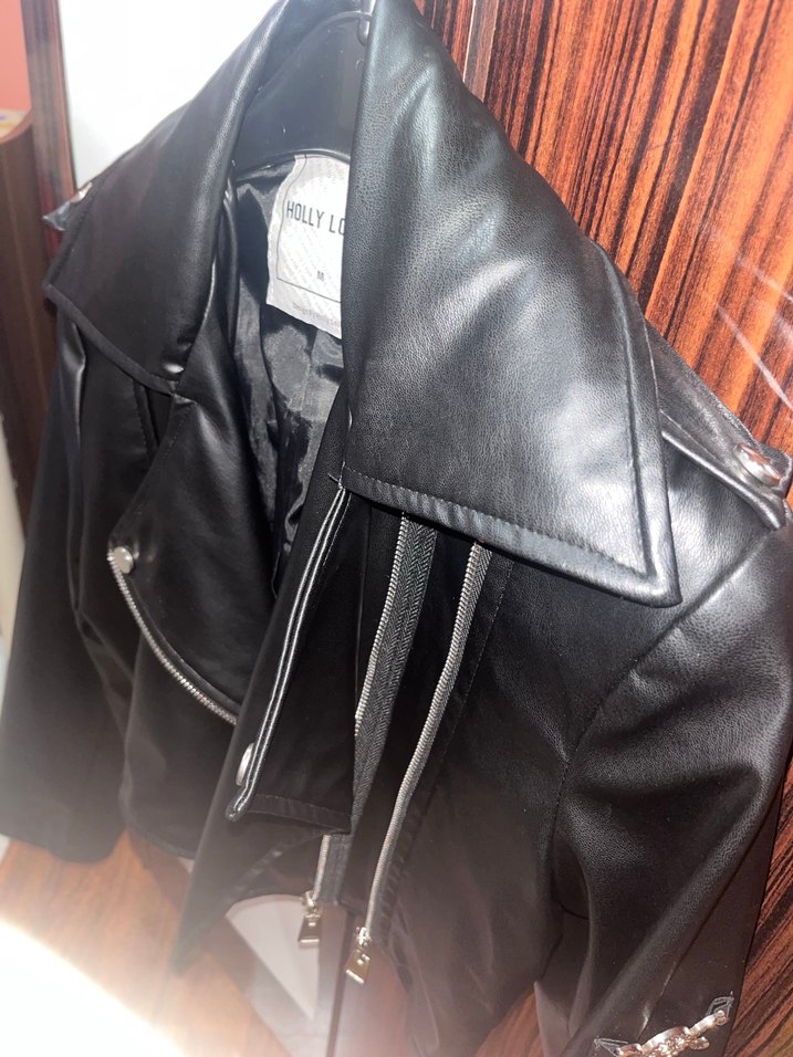 Holly Lolly Siyah Deri Biker Ceket Kadın - Görsel 5