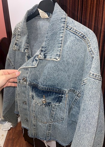 Kadın Gri Mavi Batik Desenli Denim Ceket - Görsel 4