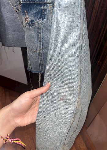 Kadın Gri Mavi Batik Desenli Denim Ceket - Görsel 6