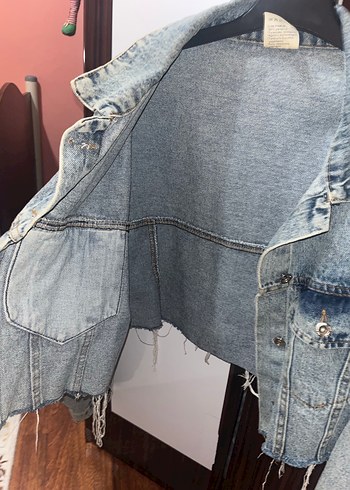 Kadın Gri Mavi Batik Desenli Denim Ceket - Görsel 7