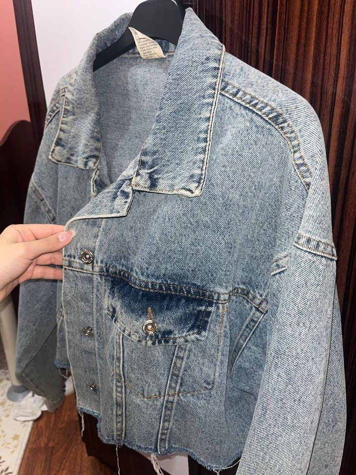 Kadın Gri Mavi Batik Desenli Denim Ceket - Görsel 4