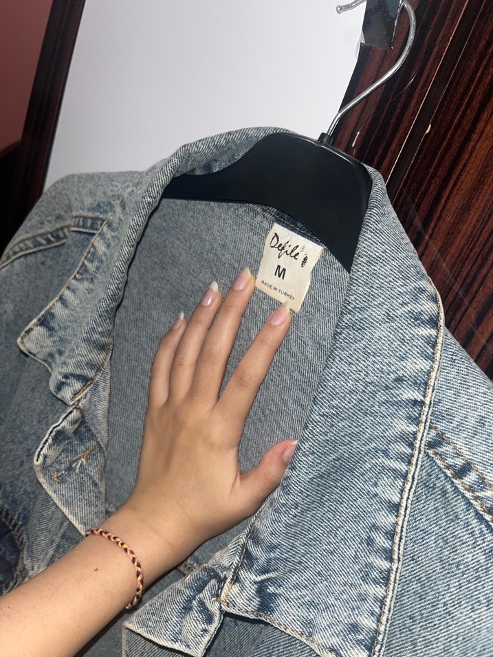 Kadın Gri Mavi Batik Desenli Denim Ceket - Görsel 2