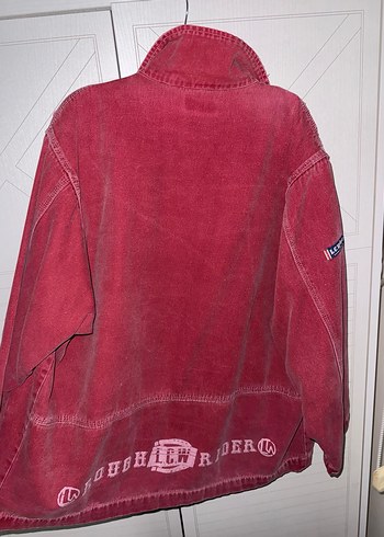 LC Waikiki vintage Oversized unısex düğmeli bordo kot ceket - Görsel 2