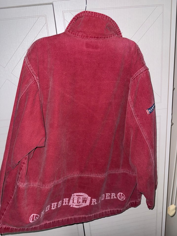 LC Waikiki vintage Oversized unısex düğmeli bordo kot ceket - Görsel 2