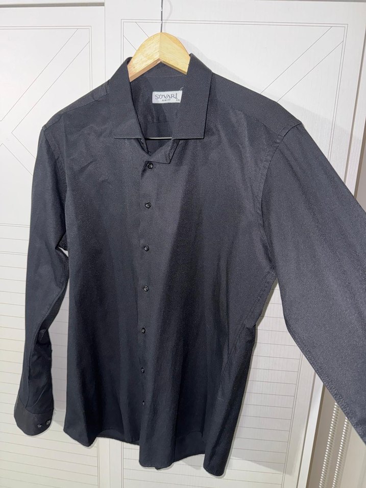 Siyah Keten Erkek Gömlek Regular Fit - Görsel 2