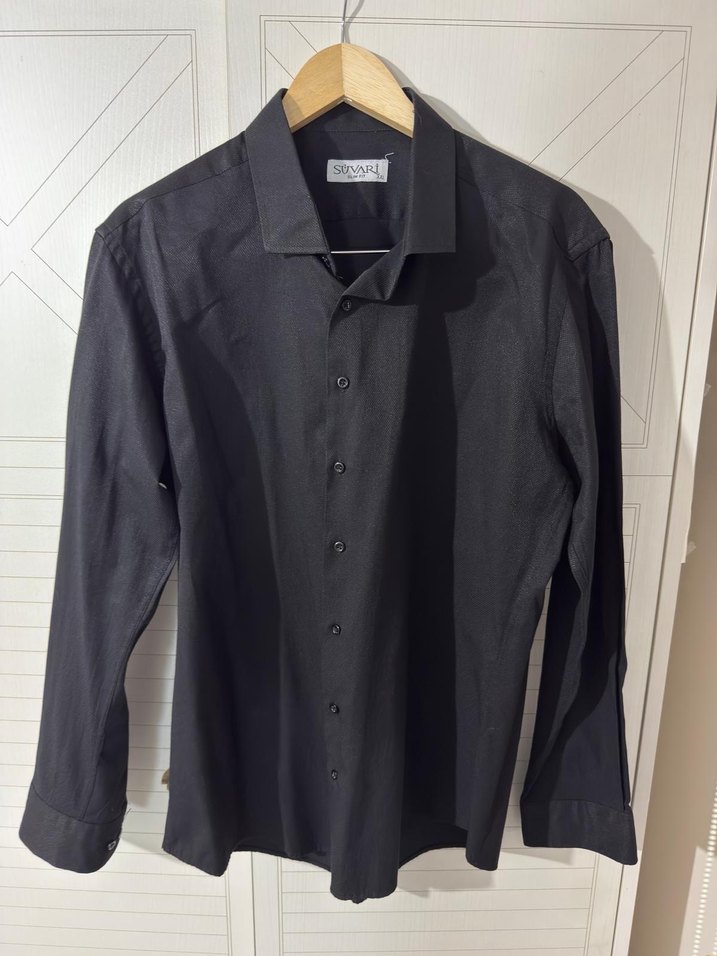 Siyah Keten Erkek Gömlek Regular Fit - Görsel 3
