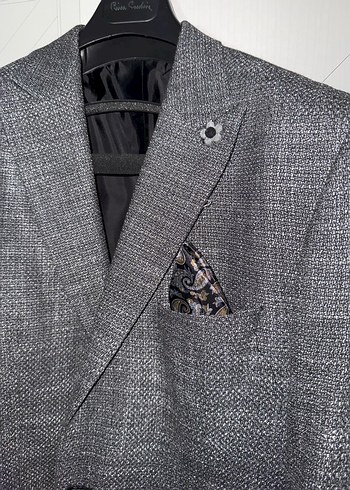 Gri Erkek Ceket, Notch Yaka, Düğmeli - Görsel 3