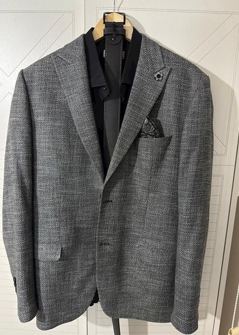 Gri Erkek Ceket, Notch Yaka, Düğmeli - Görsel 5