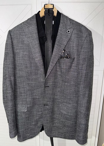 Gri Erkek Ceket, Notch Yaka, Düğmeli - Görsel 4