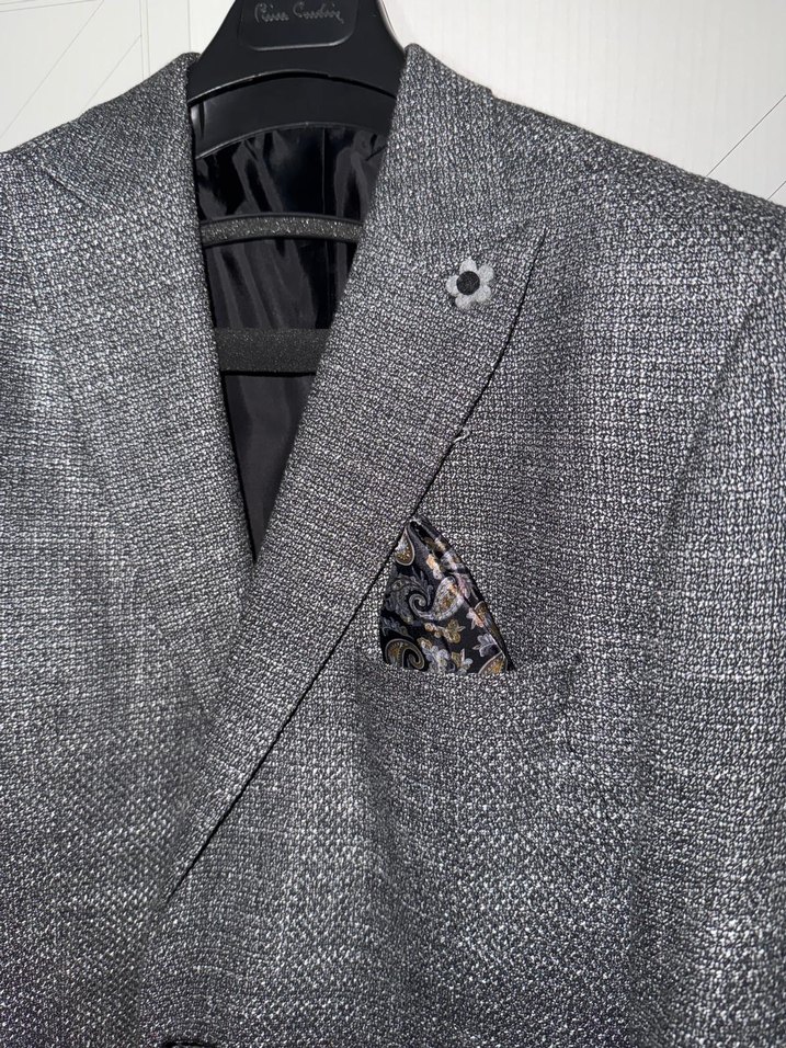 Gri Erkek Ceket, Notch Yaka, Düğmeli - Görsel 3