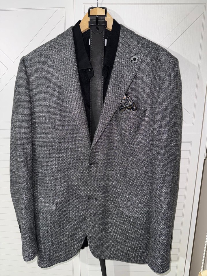 Gri Erkek Ceket, Notch Yaka, Düğmeli - Görsel 4
