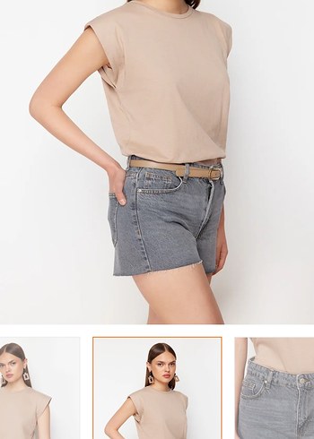 Gri Bol Kesim Kadın Kot Şort - Görsel 3