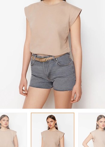 Gri Bol Kesim Kadın Kot Şort - Görsel 2