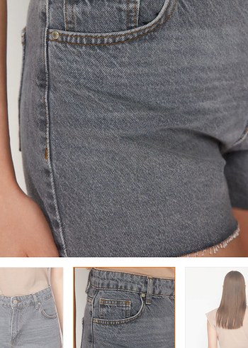 Gri Bol Kesim Kadın Kot Şort - Görsel 5