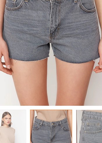 Gri Bol Kesim Kadın Kot Şort - Görsel 4