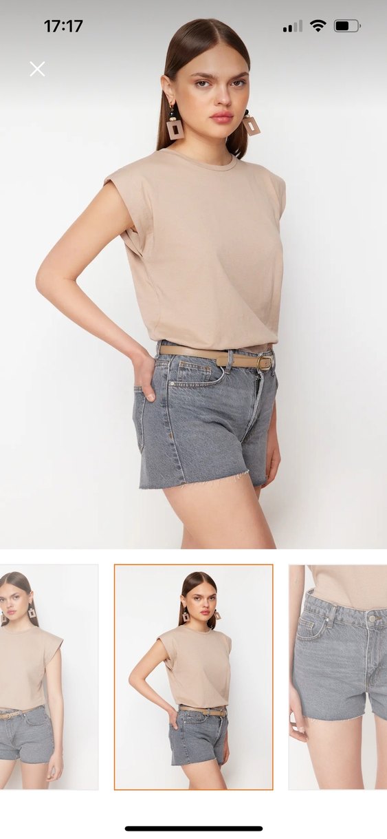 Gri Bol Kesim Kadın Kot Şort - Görsel 3