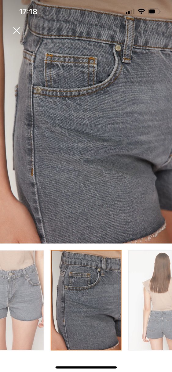 Gri Bol Kesim Kadın Kot Şort - Görsel 5