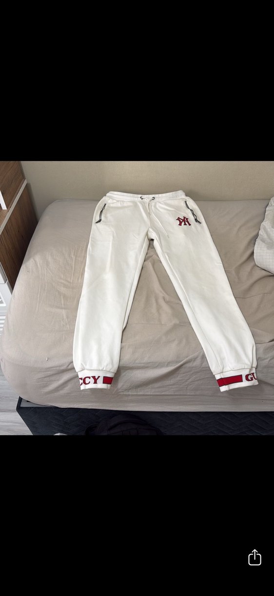 Kadın erkek Beyaz Rahat Kesim Fermuarlı Eşofman Altı - Görsel 3