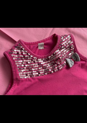 Kız Çocuk Pembe Payetli Kolsuz Tişört - Görsel 2