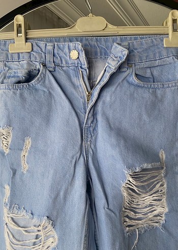 Mavi Yırtık Bol Kesim Midi Kot Pantolon - Görsel 3