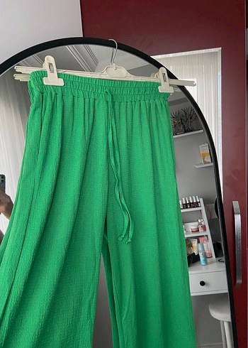 Yeşil Bol Kesim Keten Pantolon - Görsel 2