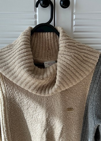 U.S Polo Assn. Gri Boğazlı Örgü Kadın Kazak
