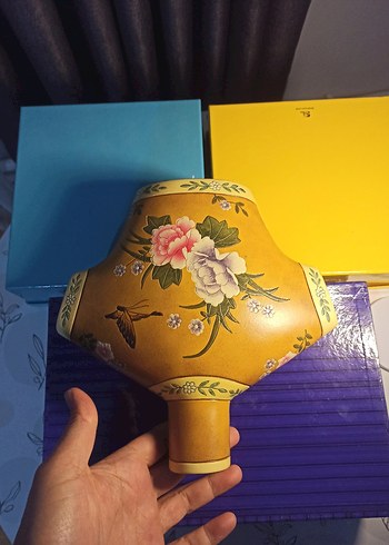 Çin Kültürel Miras Seramik Vazo (Sarı Çiçek Desenli Pastel Vazo) - Görsel 4