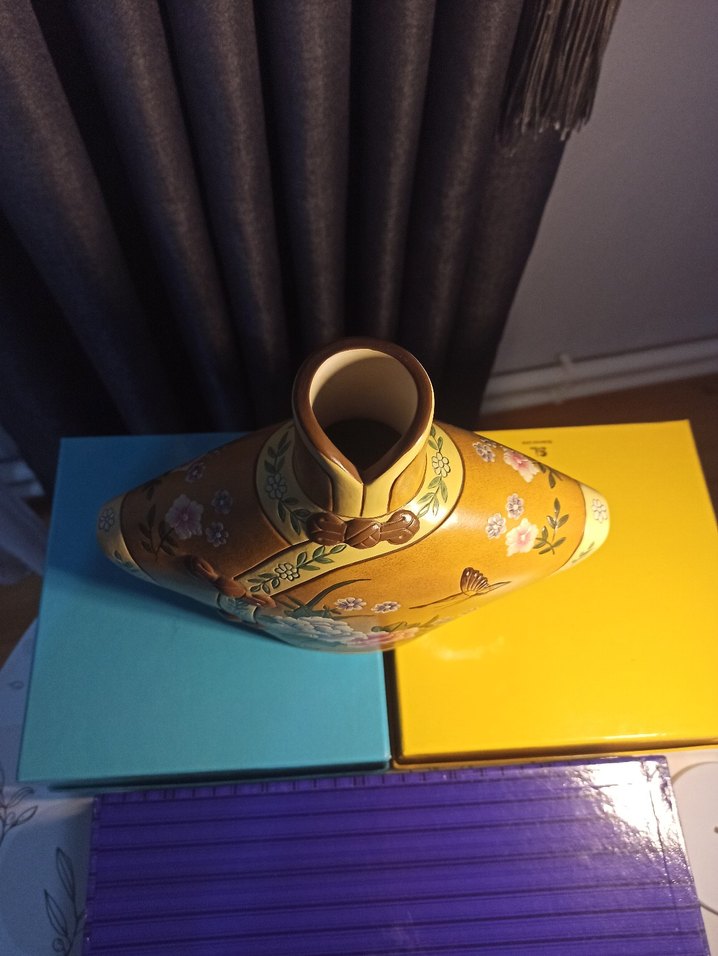 Çin Kültürel Miras Seramik Vazo (Sarı Çiçek Desenli Pastel Vazo) - Görsel 5