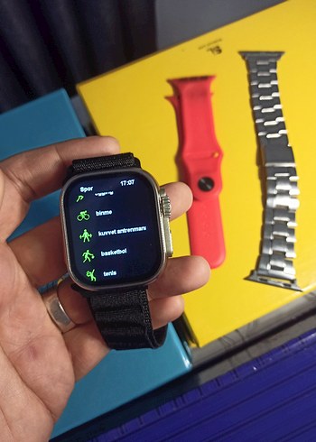 3 Kordonlu Akıllı Saat (Siyah, Kırmızı ve Çelik Kordonlu) - Görsel 5