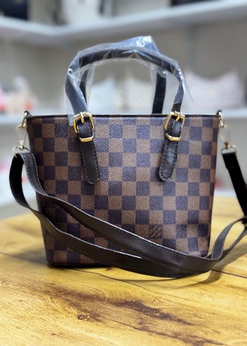 Kahverengi Kareli Deri Kadın Çanta - Görsel 4