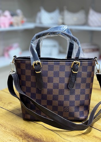 Kahverengi Kareli Deri Kadın Çanta - Görsel 5