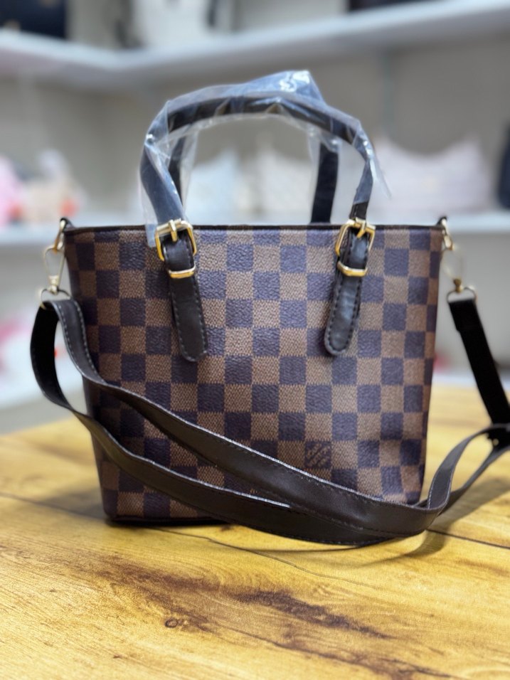 Kahverengi Kareli Deri Kadın Çanta - Görsel 4