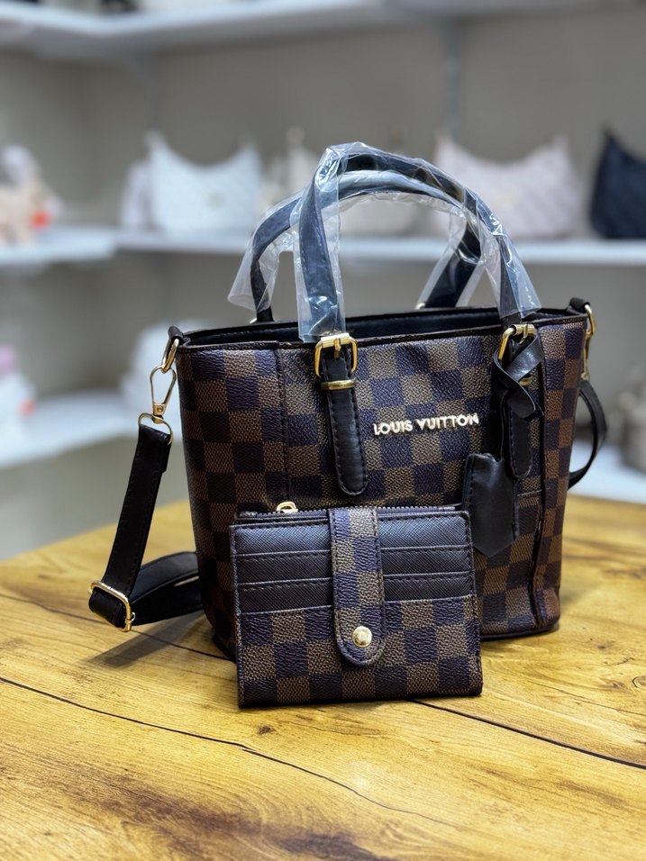 Kahverengi Kareli Deri Kadın Çanta - Görsel 3