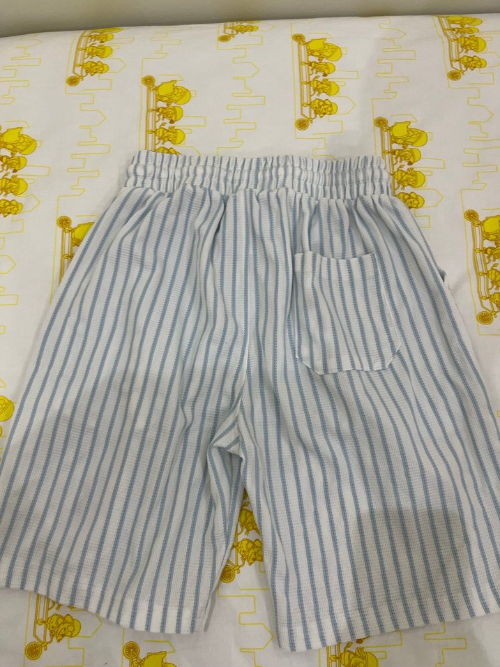 Erkek Beyaz Çizgili Pamuklu Şort - Görsel 2