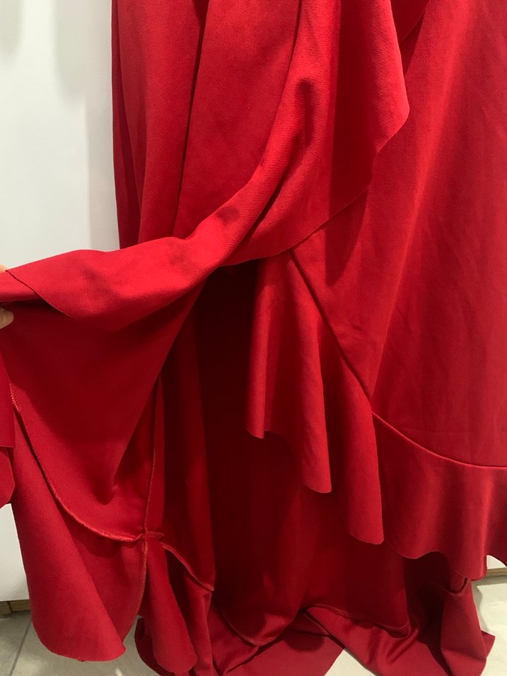 Kırmızı Volanlı Midi Abiye Elbise - Görsel 4